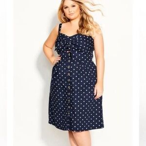City Chic Navy and White Polka Dot Dress Size 14